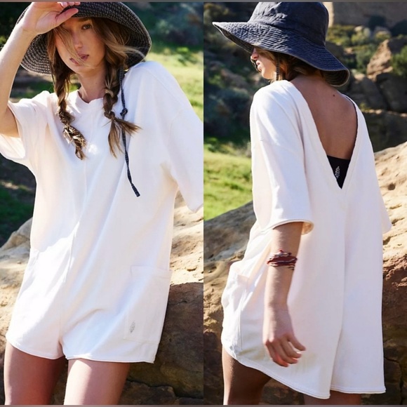 Sale!▪️Free People Hot Shot Tee Romper in Bleached Clay - Picture 5 of 10